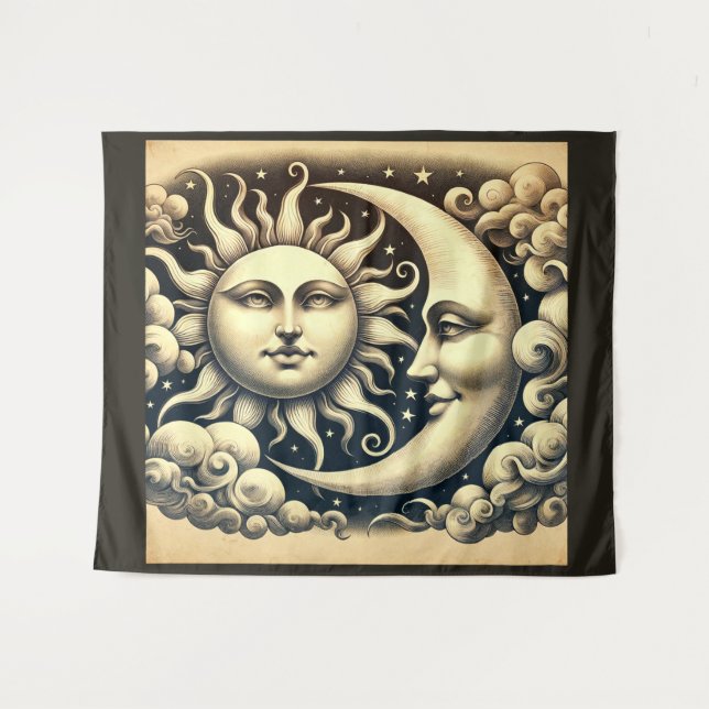 Tapiz Sol y Luna Celestiales Vintage (Anverso (horizontal))