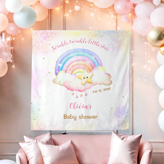 Tapiz Sólido arcoiris en Baby Shower (Twinkle Little Star Rainbow Baby Shower Backdrop)