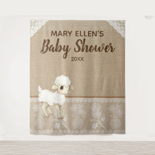 Tapiz Sólido Burlap Pequeño Cordero Baby Shower Fondo