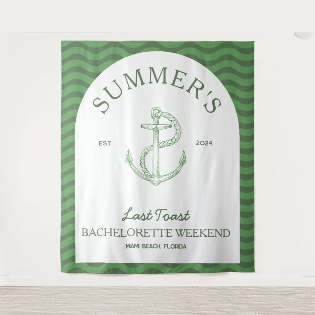 Tapiz Soltera Tropical Verde Retro Moderno Costero (Anverso)