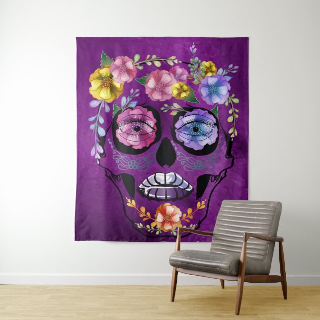 Tapiz Sombras del cráneo de la flor púrpura femenino (In situ)