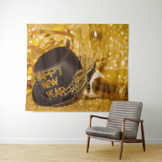 Tapiz Sombrero superior de Año Nuevo Dorado