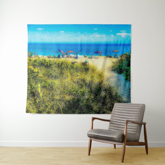 Tapiz sombrillas de playa a lo largo del océano (In situ (horizontal))