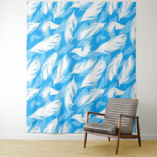 Tapiz Sophisticated Feather Design On A Bright Blue 