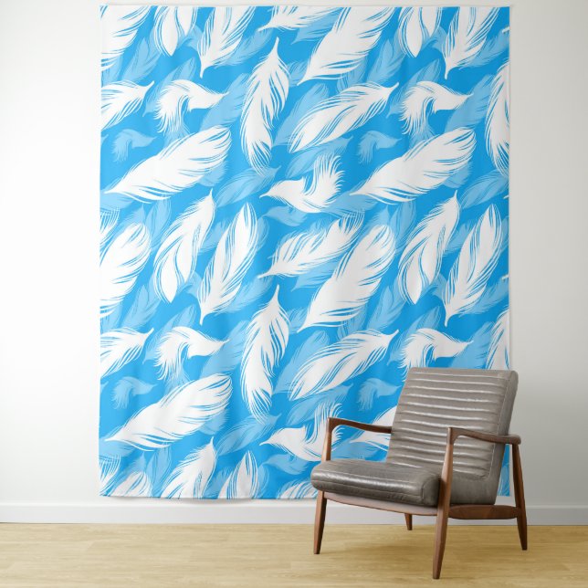 Tapiz Sophisticated Feather Design On A Bright Blue  (In situ)