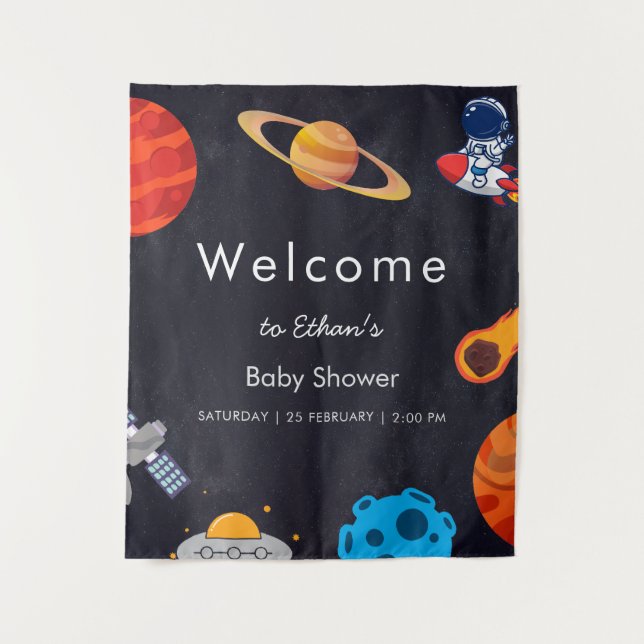 Tapiz Space Boy Planets Cute Astronauta Baby Shower (Anverso)
