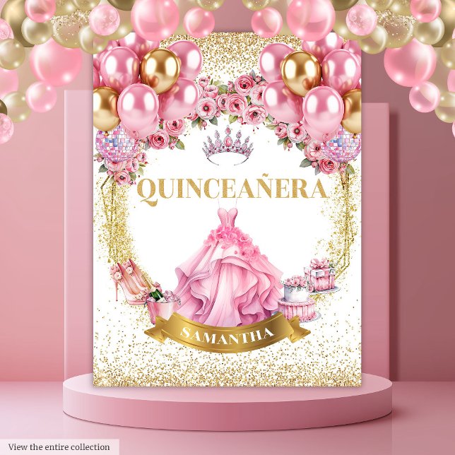 Tapiz Sparkle Quinceañera Tapestry Oro Rosa Glam Look (Sparkle Quinceañera Tapestry Pink Gold Glam Look

)