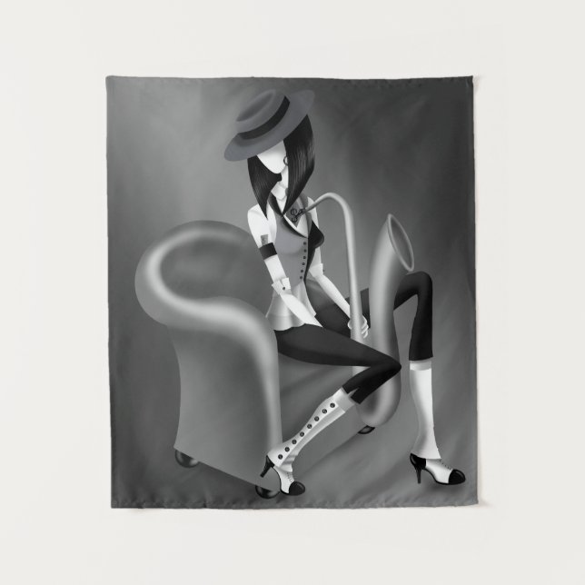 Tapiz Speakeasy - Monocromo gris (Anverso)