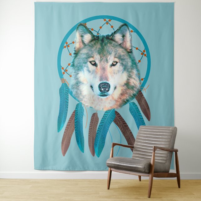 Tapiz Spirit Wolf Dream Catcher (In situ)