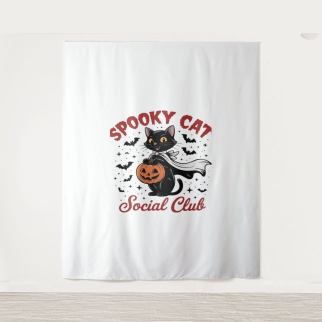 Tapiz Spooky Cat Social Club PNG - Cute Halloween Classi (Anverso)