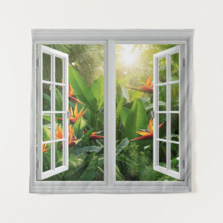Tapiz Square White Window with Tropical Scenic View