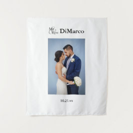 Tapiz Sr. y Sra. Boda Foto con nombre y fecha