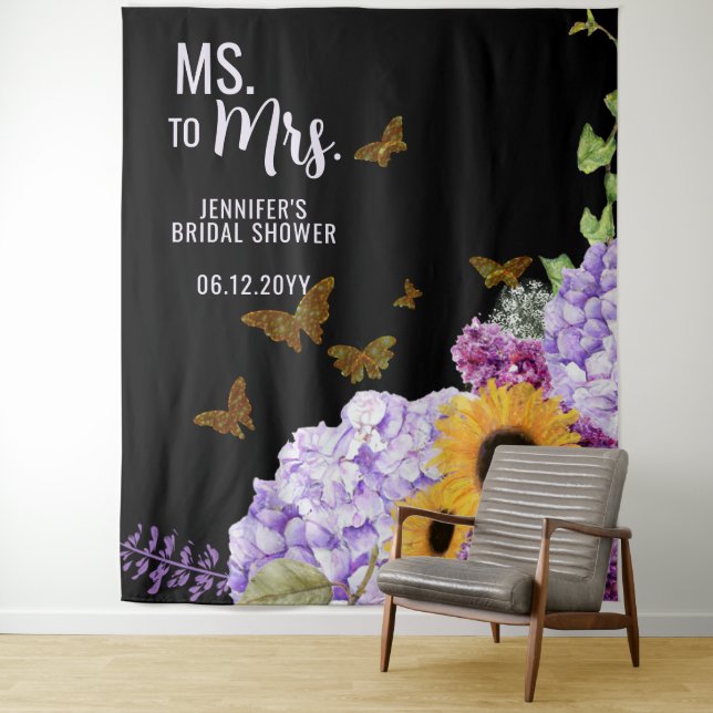 Tapiz Sra. Floral Butterfly Bridal Shower Backdrop (In situ)