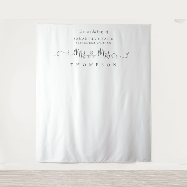 Tapiz Sra. Name Rings Boda Lesbiana Foto de fondo (Anverso)