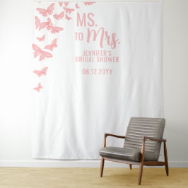 Tapiz Sra. Pink Butterfly Moda White Bridal Backdrop