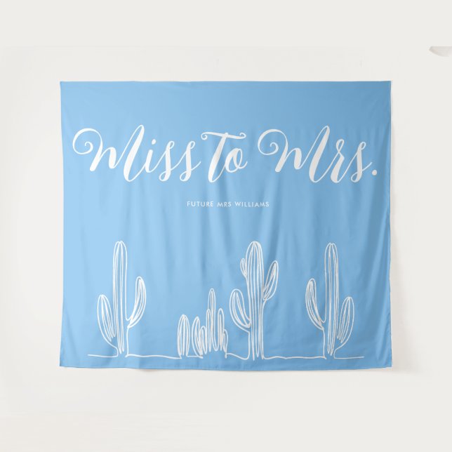 Tapiz Srta. Modern Boho Cactus Blue Bachelorette (Anverso (horizontal))