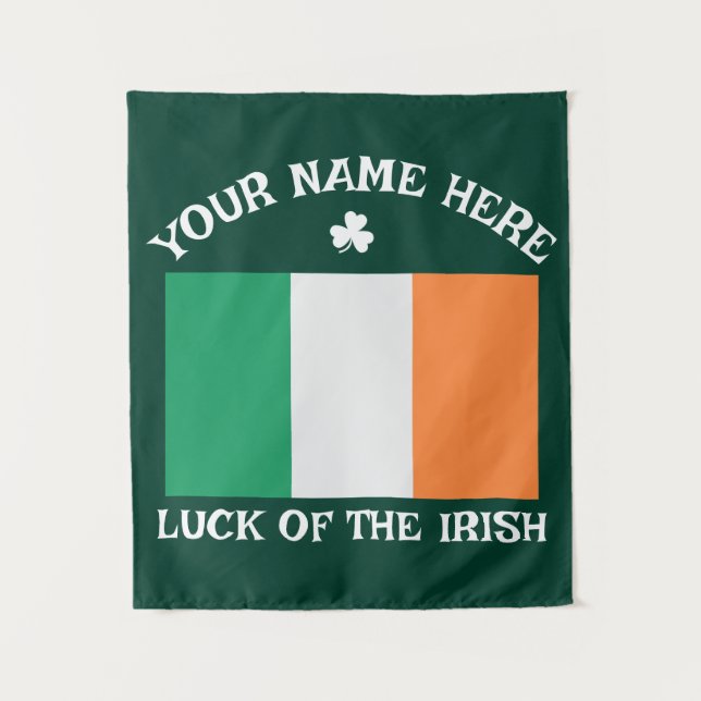 Tapiz St Patrick's Day Ireland Flag Custom Name Shamrock (Anverso)