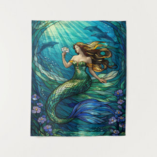Tapiz Stained Glass Mermaid Tapestry