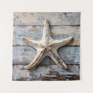 Tapiz Starfish rústico en la madera meteorológica