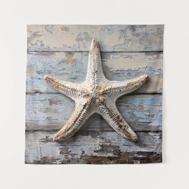 Tapiz Starfish rústico en la madera meteorológica (Anverso)