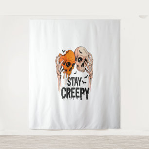 Tapiz Stay Creepy PNG, Halloween con cráneo retro