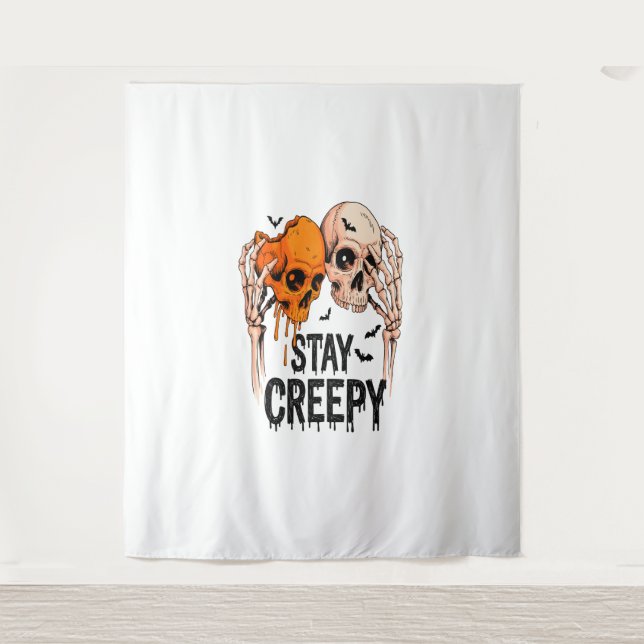 Tapiz Stay Creepy PNG, Halloween con cráneo retro (Anverso)