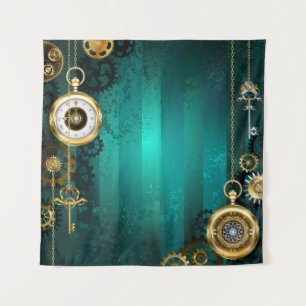 Tapiz Steampunk Jewelry Watch sobre un fondo verde