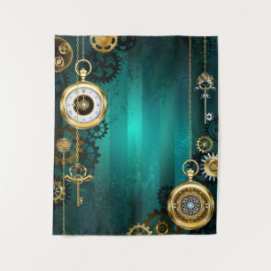 Tapiz Steampunk Jewelry Watch sobre un fondo verde