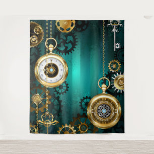 Tapiz Steampunk Jewelry Watch sobre un fondo verde