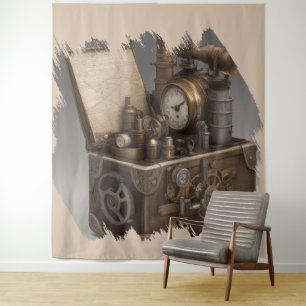 Tapiz Steampunk Time Machine - Vintage Treasure Chest