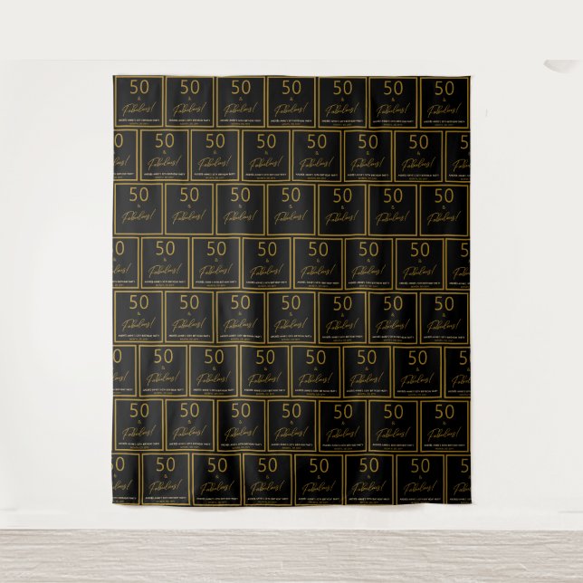 Tapiz Step and Repeat 50 Fabulous Birthday Gold Black (Anverso)