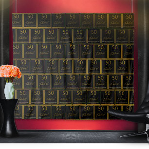 Tapiz Step and Repeat 50 Fabulous Birthday Gold Black
