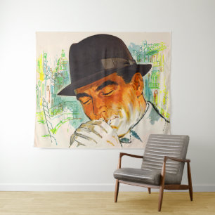 Tapiz Stetson gorra man encendiendo un cigarrillo