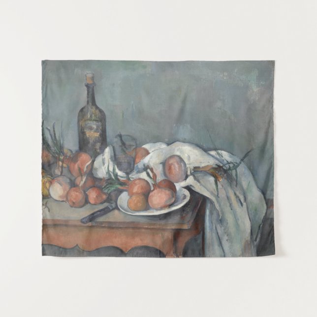 Tapiz Still Life with Onions, OIl Painting, Paul Cezanne (Anverso (horizontal))
