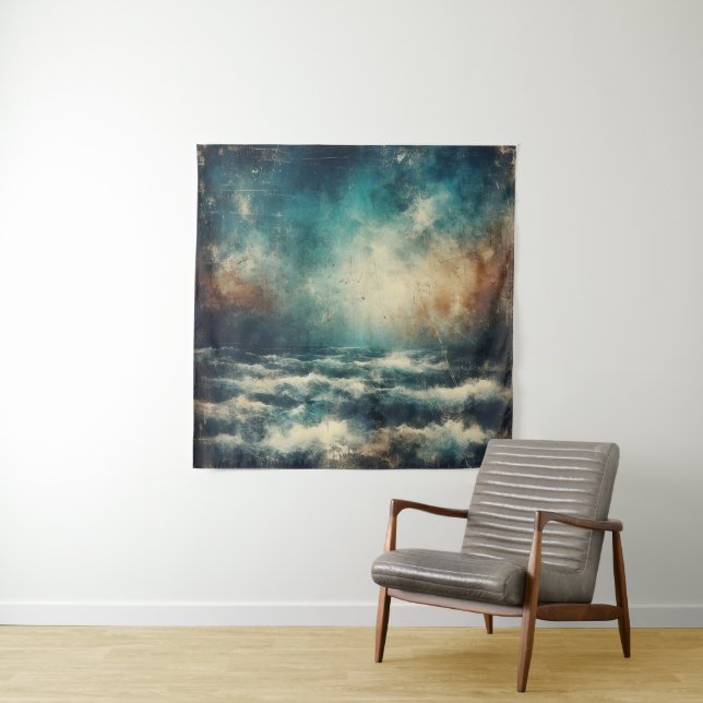 Tapiz Stormy Blue Ocean Old Photograph (In situ)
