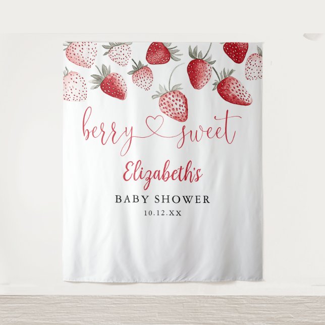 Tapiz Strawberry Berry Sweet Baby Shower Photo Backdrop (Anverso)