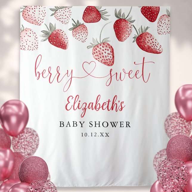 Tapiz Strawberry Berry Sweet Baby Shower Photo Backdrop (Strawberry Berry Sweet Baby Shower Photo Backdrop)