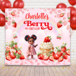 Tapiz Strawberry Birthday Backdrop, Berry Birthday<br><div class="desc">Make your little girl’s celebration unforgettable with this adorable Strawberry Sweet Birthday Backdrop. Designed for ultimate charm, this banner features a whimsical watercolor illustration of a sweet afro baby in a strawberry-print dress, a giant frosted cupcake, and vibrant strawberries set against a dreamy pastel rainbow. It's the perfect statement piece...</div>