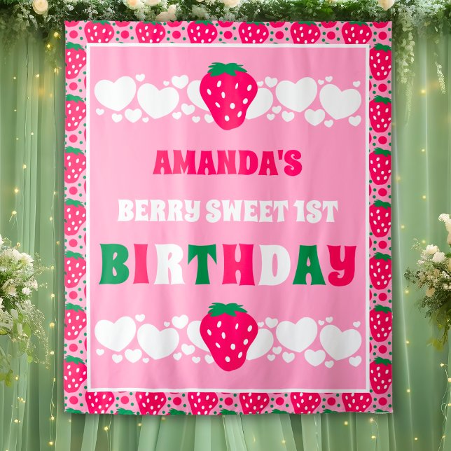 Tapiz Strawberry First Birthday Backdrops Banner (Subido por el creador)