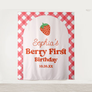 Tapiz Strawberry Red Pink Berry Primer Fiesta de cumplea