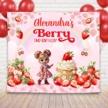 Tapiz Strawberry Sweet Birthday Backdrop, Berry Sweet<br><div class="desc">Make your little girl’s celebration unforgettable with this adorable Strawberry Sweet Birthday Backdrop. Designed for ultimate charm, this banner features a whimsical watercolor illustration of a sweet girl in a strawberry-print dress, a giant frosted cupcake, and vibrant strawberries set against a dreamy pastel rainbow. It's the perfect statement piece for...</div>