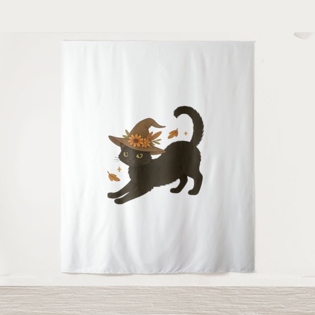Tapiz Stretching Black Cat - Witchen Autumn Classic T-Sh (Anverso)