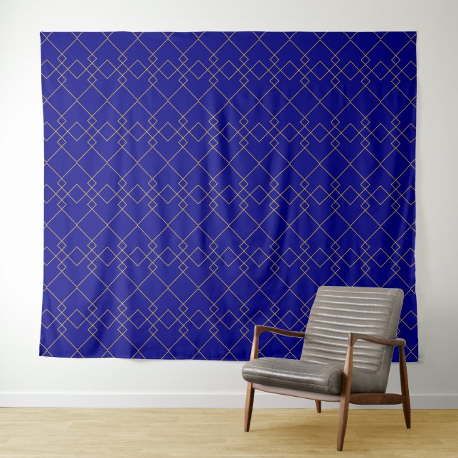 Tapiz Stylish Gold Geometric Box Design Navy Blue (In situ (horizontal))