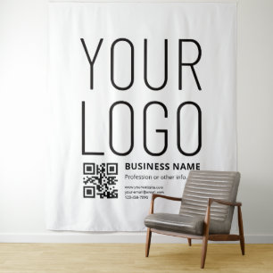 Tapiz Su logotipo con código QR editable y texto