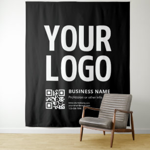 Tapiz Su logotipo con código QR editable y texto