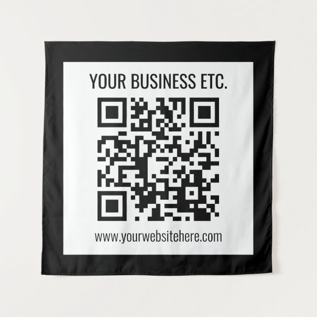Tapiz Su nombre comercial y código QR editable (Anverso)