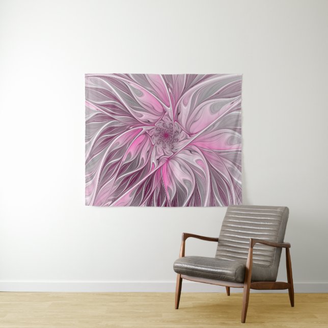 Tapiz Sueño de flores rosadas fractales, patrón de fanta (In situ (horizontal))