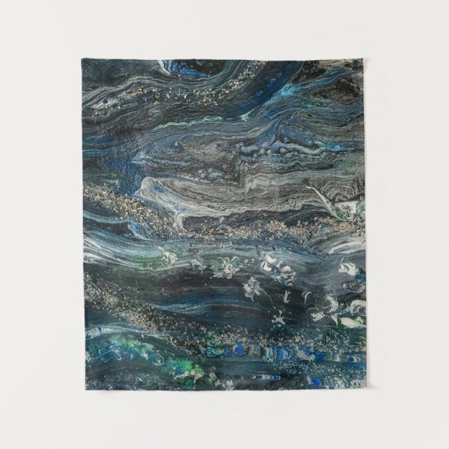 Tapiz Sueños de la pintura acrílica del Océano 19 en gri (Anverso)