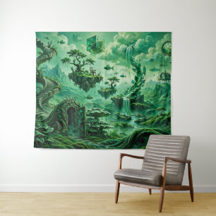 Tapiz Sueños Esmeralda Paisaje Surrealista Tonos de Verd