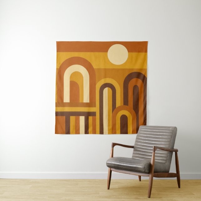 Tapiz Sun & Arches Mid Century Modern Geometric Design (In situ)